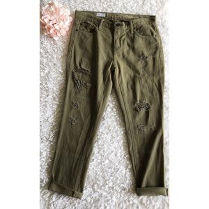 Gap 1969 Distressed Girlfriend Olive Green Pants